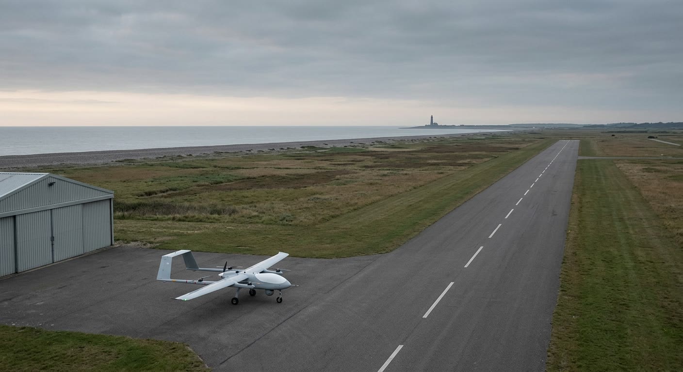 Illustration for: Think tank asks ministers to fast-track a drone airspace pilot at Lydd Airport, with Doncaster and Cotswold next in line